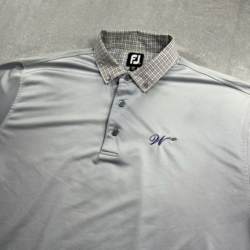Footjoy Polo Shirt Men XL Gray Short Sleeve Golf All Over Print Collar Geometric